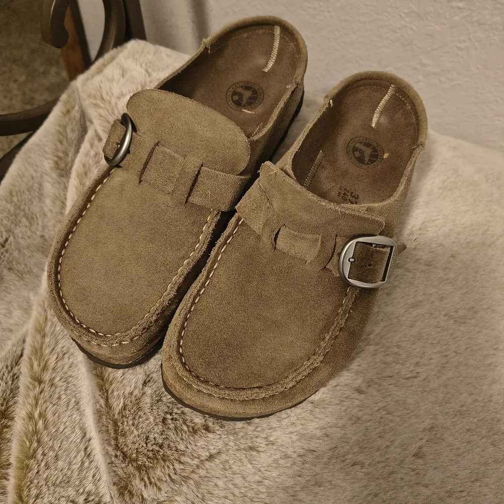 Birkenstock Brown Suede Slip-On Loafers with Buckle